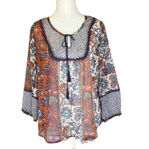 Girl Krazy Women’s Large Tunic Top Boho Tassel 3/4" Sleeve Casual Dress Style